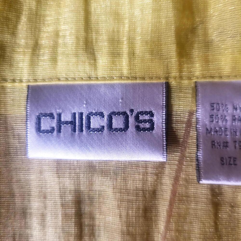Chico's Chartreuse Sheer Taffeta-Like Button-Up Textured Floral - Sz 2 (Lg) - Picture 9 of 9